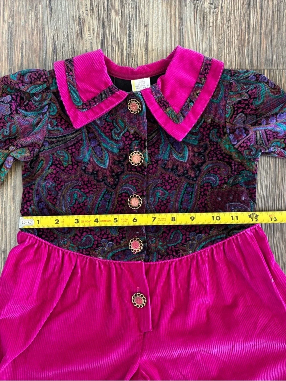 Vtg Kids Corduroy Jumpsuit Jumper Romper Girls 3T Pink Colorful Paisley Cottage